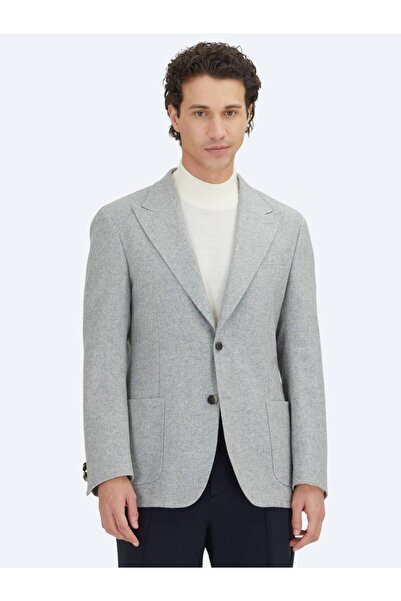 Kip Gray Patterned Modern Fit Wool Blend Jacket