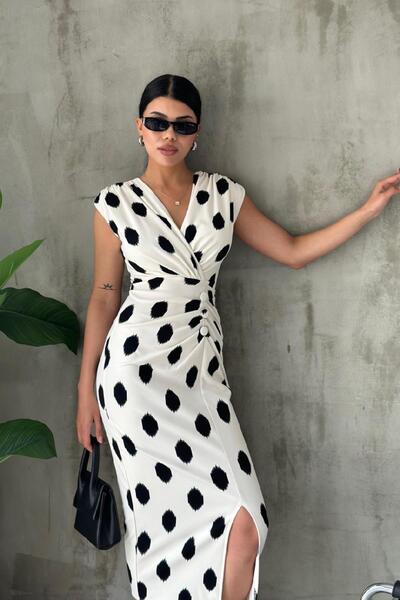 Angel Mia Rochie din crep ecru - Design cu nasturi