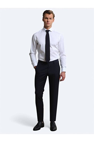 Kip Pantaloni clasici din amestec de lână, cu țesătură simplă, albastru bleum...