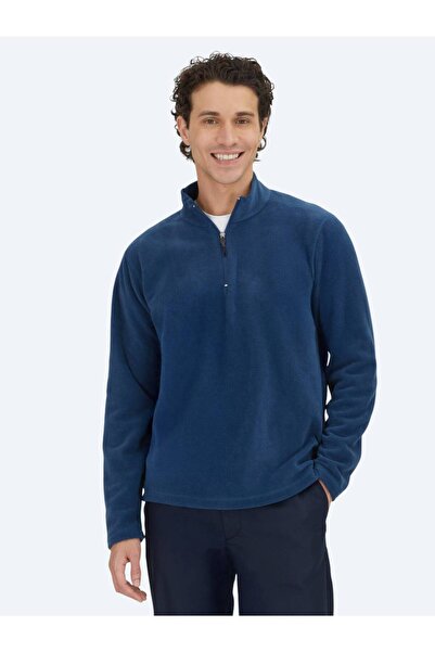 Kip Indigo D Mock Neck Plain Fleece Sweatshirt