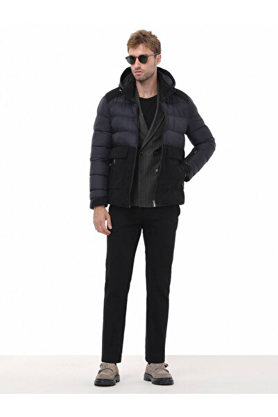 Kip معطف منسوج كاجوال بقلنسوة باللون الأسود