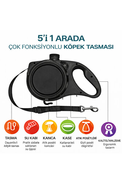 Deku 5’i 1 Arada Çok Fonksiyonlu Köpek Tasması – Su Kabı, Mama Kasesi ve Poşe...