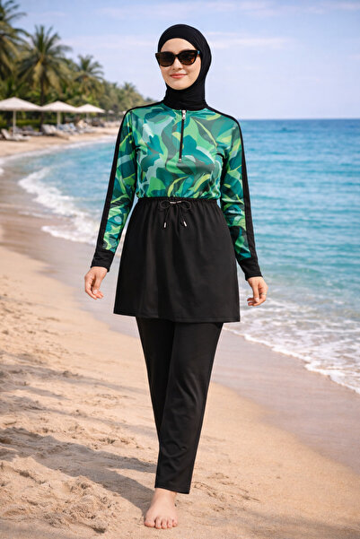 YUYİ Tesmay Sports Lycra Half-Zip Quick-Drying Fabric Women's Swimsuit (Banda...