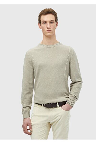 Ramsey Pulover bej cu decolteu crew din amestec de lână jacquard