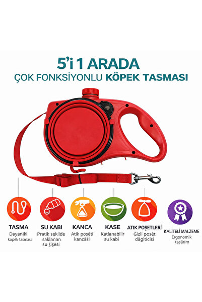 Deku 5’i 1 Arada Çok Fonksiyonlu Köpek Tasması – Su Kabı, Mama Kasesi ve Poşe...