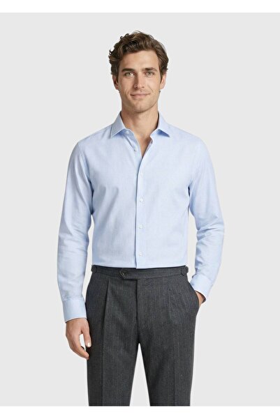 Ramsey قميص كلاسيكي منسوج من القطن بنسبة 100% باللون الأزرق المتوسط ​​بحجم عادي