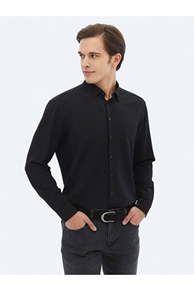 Kip Siyah Regular Fit Dokuma Casual Gömlek