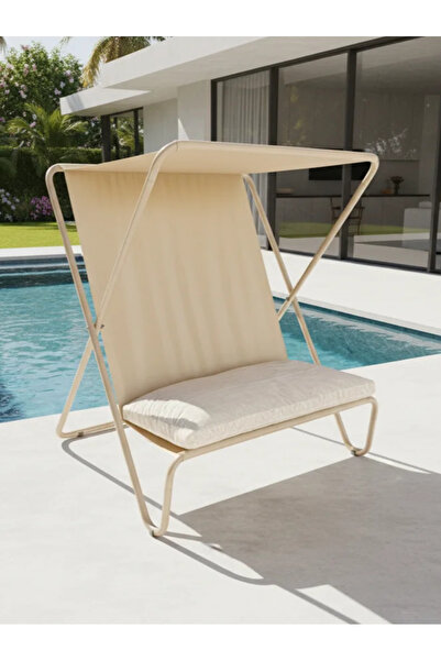 Yekta Home Vela Metal Gölgelikli Şezlong | Minderli & Katlanabilir Bahçe Dinl...