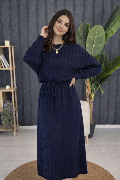 DOQU MILANO KADIN BİSİKLET YAKA SAÇ ÖRGÜLÜ TRİKO YUMOŞ ELBİSE