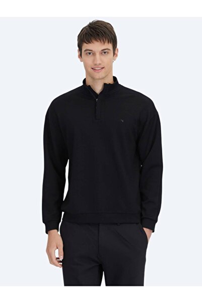 Kip Black Stand Collar Sweatshirt