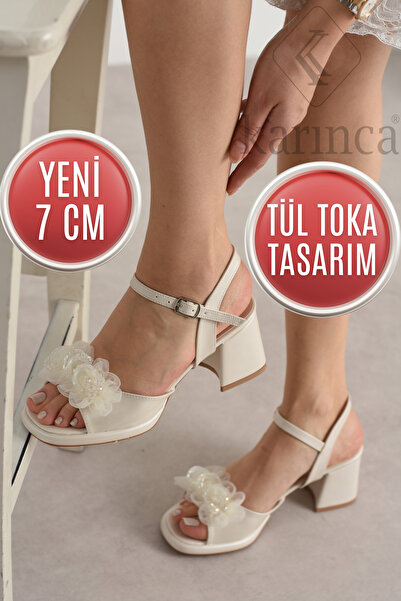 Karınca Bridal Shoes - Tulle Buckle Design Block Heel Wedding Dress Shoes