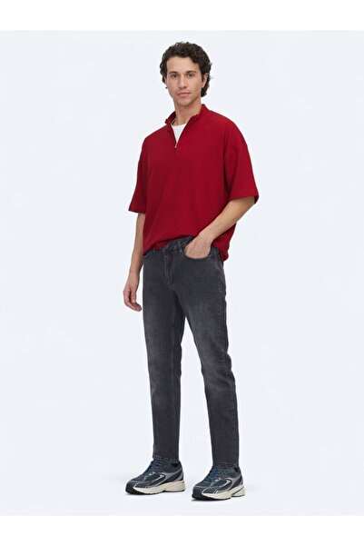 Kip Pantaloni gri din denim slim fit din amestec de bumbac