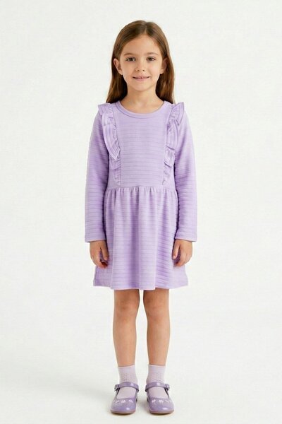 NEWKİDS Дълга рокля с разкроени ръкави от памук в сезонния цвят лилаво за мом...