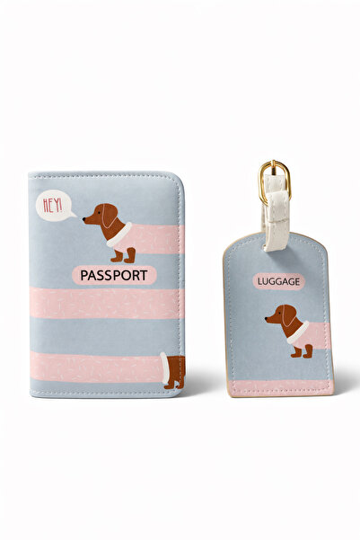 Ecrou Long Dog Patterned Passport Cover and Luggage Tag