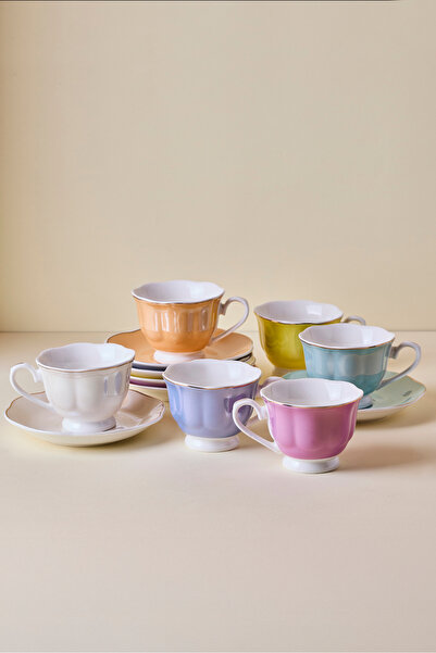 Perotti Pera 12 Parça 6 Kişilik Renkli Holografik Porselen Kahve Fincanı Takımı