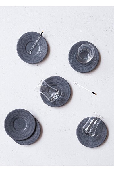 The Mia Noon Çay Tabağı 6lı Set Gri 13 cm