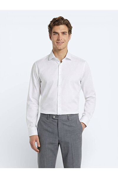 Kip Cămașă albă cu mânecă lungă țesătură simplă pentru bărbați