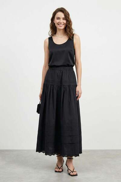 Loreen Women's Cotton in Eyelet Embroidery Detailed Ruffled Skirt - 20728Etk ...