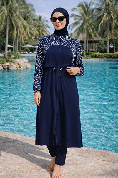 YUYİ Tesmay Plus Size Option Zippered Quick Drying Fabric Long Swimsuit