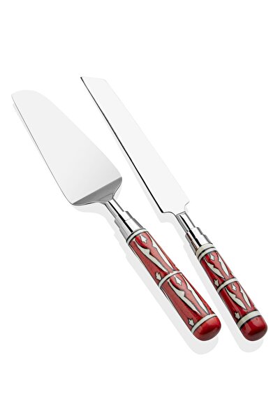 The Mia طقم تقديم كيك كورالو أحمر 2 قطعة