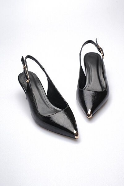 CİMİLİ SHOES Piele lacuită încrețită pentru femei, cu detaliu metalic la vârf...