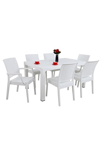 Mandella Elit 90x150 Rattan 2 Elit Koltuk 4 Elit Sandalye Masa Takımı Beyaz