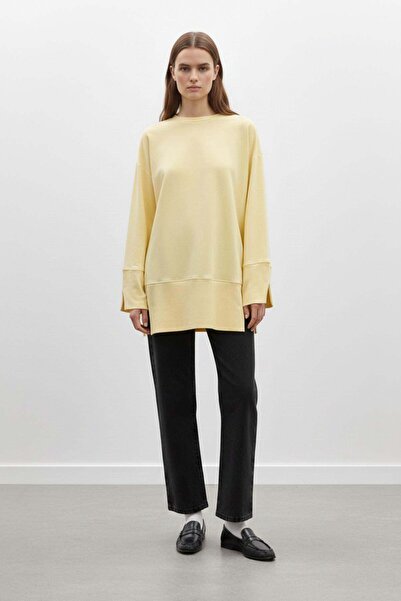 Loreen تونيك نسائي محبوك برقبة دائرية وأكتاف منخفضة -20735TUN - أصفر