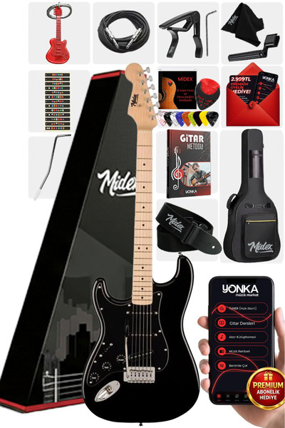 Midex RPH-31BK Solak Elektro Gitar Seti Maple Klavye Strat Kasa SSS Manyetik