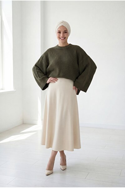 MİHRA STORE Yaser Geniş Kol Triko Kısa Kazak-KR5076 Haki