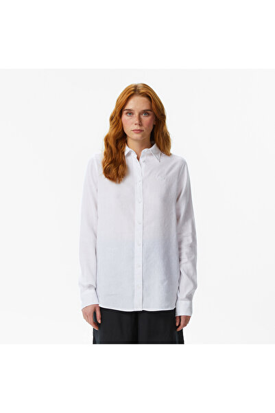 Lacoste Kadın Relaxed Fit Keten Beyaz Gömlek