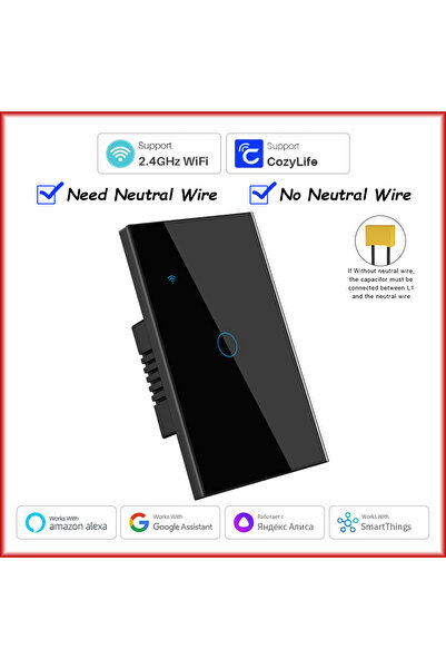 Choice5 1211AL-BLACK-01-2 Cozylife WiFi Smart Switch US Version - No Neutral ...