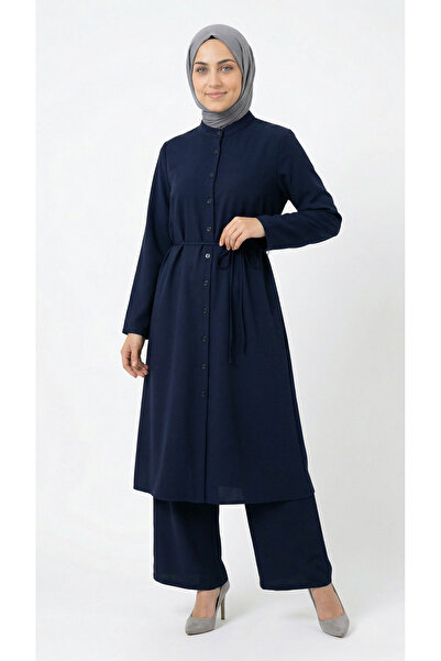 MİHRA STORE Nursima Tunic Μακρύ και Κουμπωτό Κοστούμι με Παντελόνι με Όρθιο Γ...