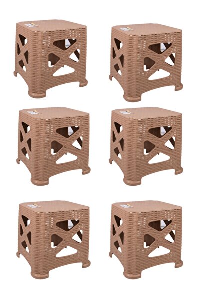 Mandella Sağlam Plastik Elit Rattan Küçük Tabure (6 Adet) Teak