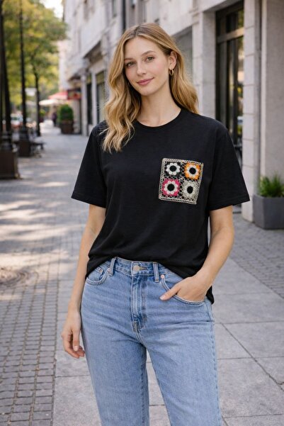 Maison La Femme Γυναικείο μπλουζάκι oversized με μοτίβο λουλουδιών Δαντέλα Με...