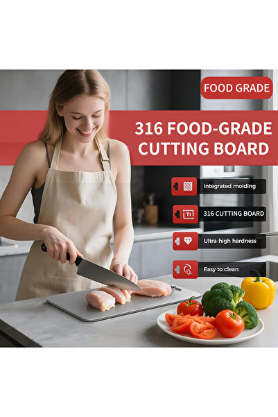 LUN لوح تقطيع من الفولاذ المقاوم للصدأ 316، ذو وجهين، لوح تقطيع للمطبخ، مناسب...