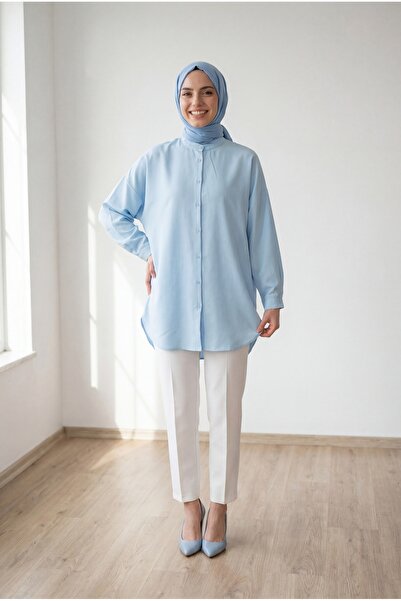 MİHRA STORE Πουκάμισο Halide Hakim Yaka Basic-EU3201 Μπλε