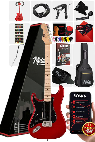 Midex RPH-31RD Solak Elektro Gitar Seti Maple Klavye Strat Kasa SSS Manyetik