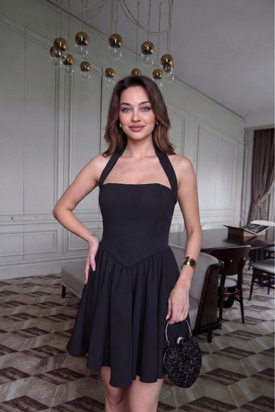 ALFUDO Moda Collection Women's Evening Dress Halter Neck Mini Dress with Ruff...