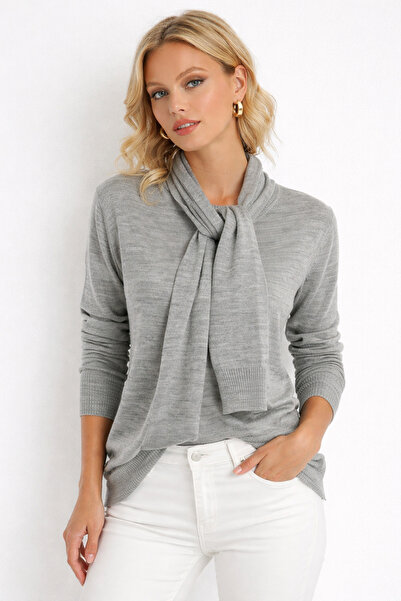 Be Best Women's Gray Shawl Accessory Knitwear Blouse Be310