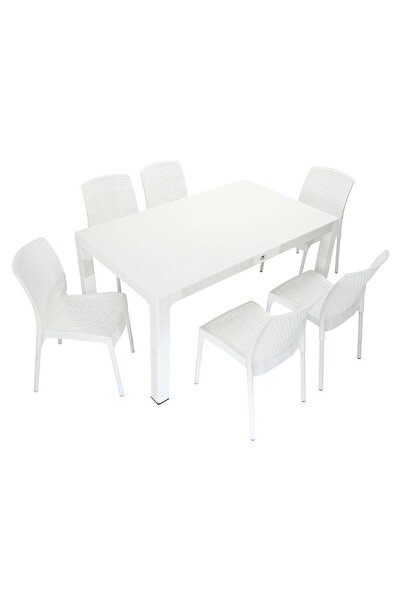 Mandella Elit Rattan 90x150 Elit Sandalye Masa Takımı BEYAZ