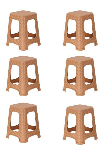 Mandella Sağlam Plastik Star Rattan Büyük Tabure (6 Adet) Tik