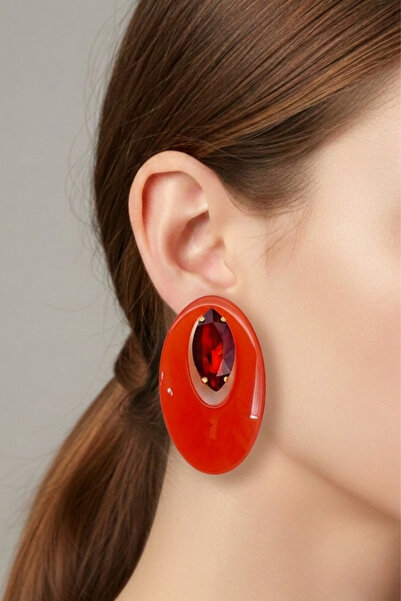 PETEK AKSESUAR أقراط بيضاوية من حجر الأكريليك الحديث