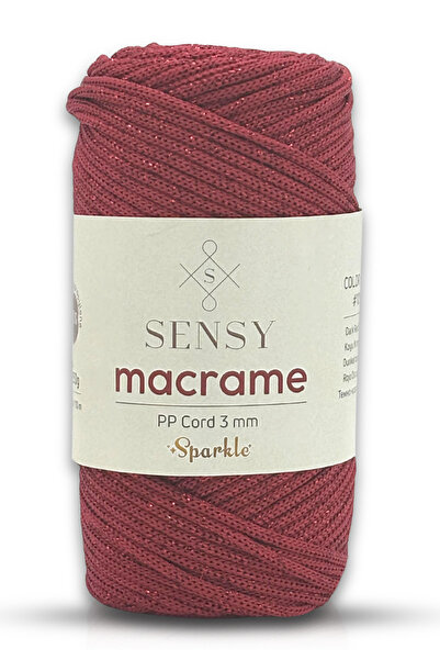 SENSY Glittery Polyester Yarn m Macramé Thread 3 mm 250 Gr Dark Red Supla Yar...