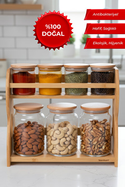 Bambum Bench - 8 Parça 2 Katlı Standlı Baharatlık Seti