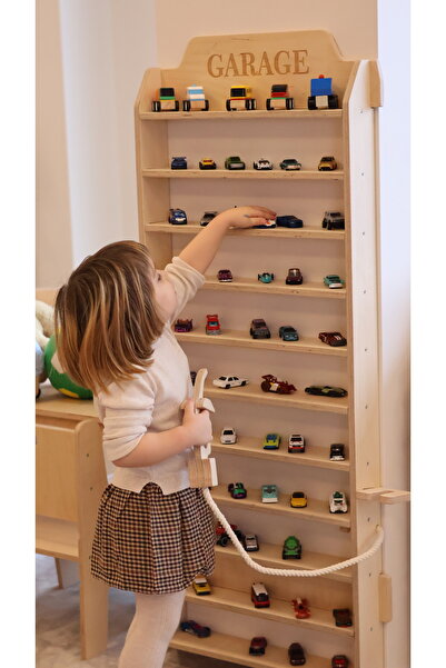BAUMFEE Oyuncak Araba rafı, arabalar için ahşap raf, AHŞAP OYUNCAK GARAJ
