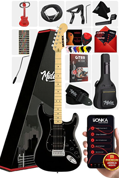 Midex Rph-40bk Full Black Elektro Gitar Seti Hsh Manyetik Gül Klavye Üst Kalite