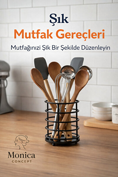 Monica Siyah Metal Kaşıklık – Mutfak Tezgah Üstü Organizer-çok amaçlı düzenle...