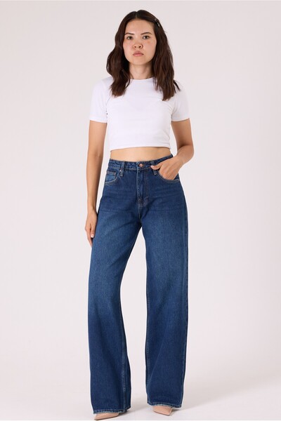 cracpot Kadın Tint Blue Renk Loose Fit Kumaş %100 Koton Denim Jean