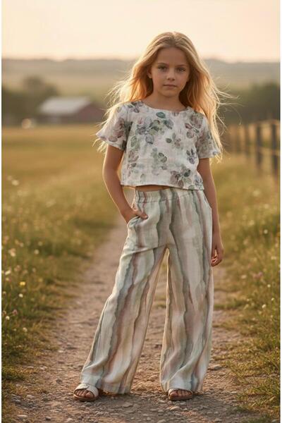 Hilal Akıncı Kids Блуза з квітковим візерунком та зручні штани з батиковим ві...