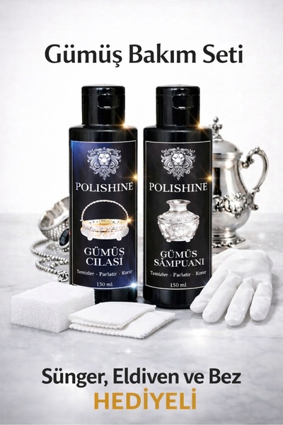 POLİSHİNE Gümüş Temizleme ve Parlatma Seti Şampuan 150ml + Cila 150ml
